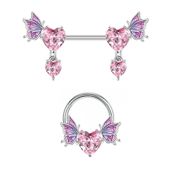 Hjerteformede vinger Rustfritt stål Nesestuds Belly Nipple Ring A3