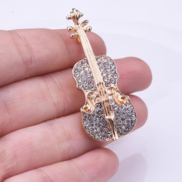 Fashion Violin Rhinestone glänsande brosch för kvinnor kläder Access Gold