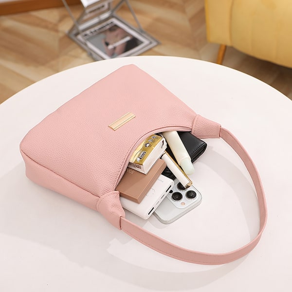 Lichee Läder Dam Axelväska Retro Enfärgad Hobos Handb Pink
