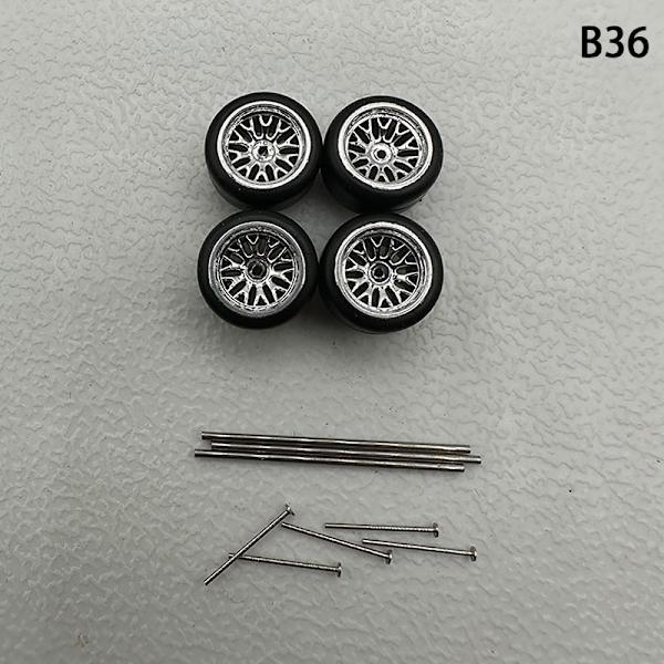 1 sæt 1/64 model bilhjul med gummidæk Modificerede dele Ve B36 fork plating