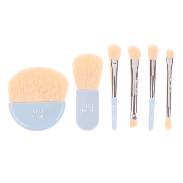 6st Mini Travel Kvinnor Makeup Borstar Set Bärbar Mjuk Dölj Blue