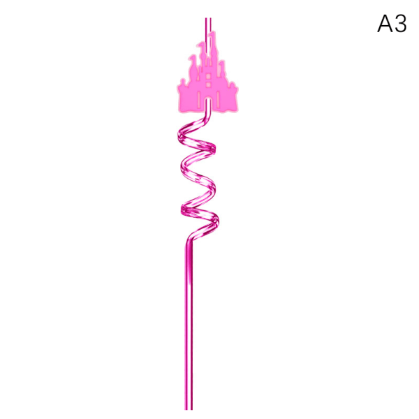 1 kpl Pink Princess Kids Straw uudelleenkäytettävä muovinen spiraalijuoma S A14