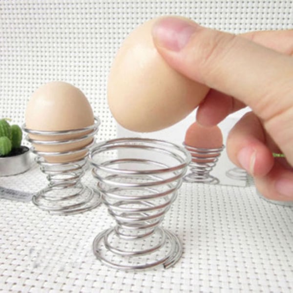 Stainelss Stål Fjær Wire Tray Egg Cup Kokte egg Holder Sta