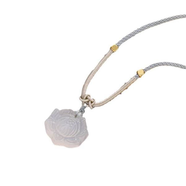 Ny stil Vackra Kalcedon Lotus hänge Berlocker Amulet Nec 3