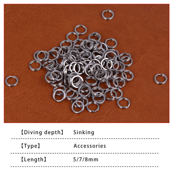 50 Stk Fiskeringe Splitringe i rustfrit stål Solid Ring Lure 8mm