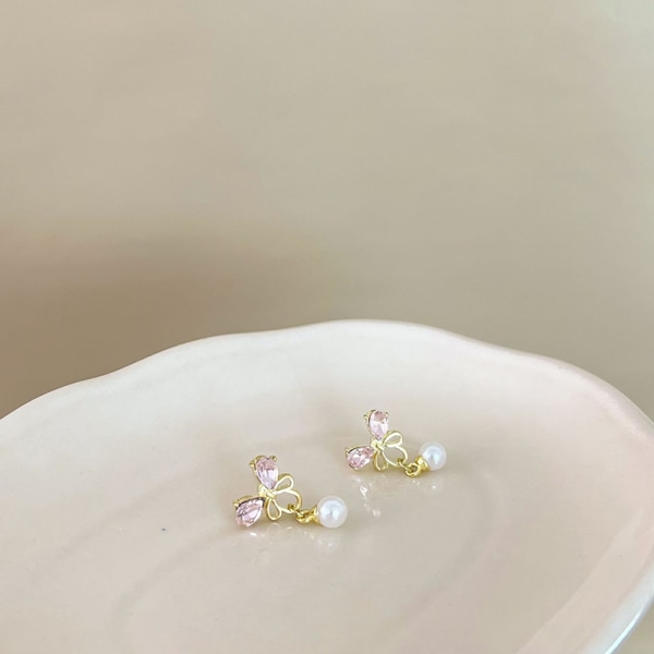 1 par søte zirkonia øredobber luksus rosa diamant hul P