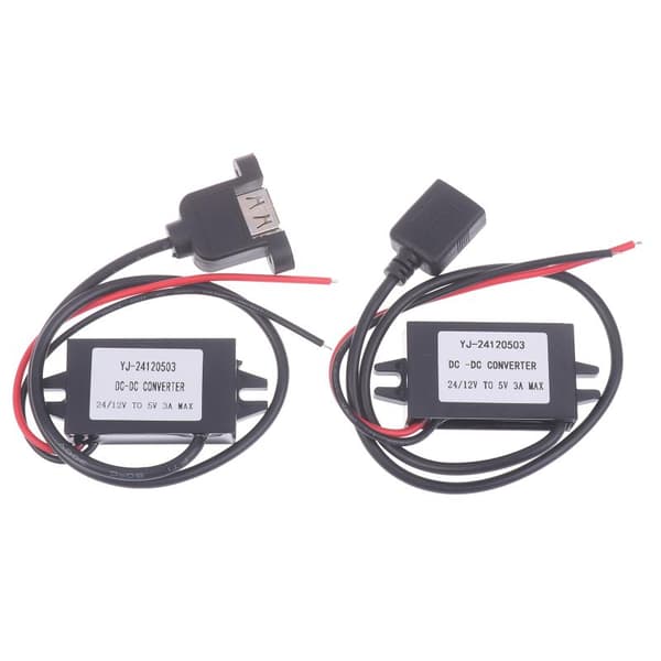 1 stk 12V 24V til 5V 3A Bil Step Down Konverter Spændingsreducerende Dual Square USB