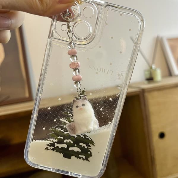 e Creative Flocking Cat Pendant Keychain Cartoon Mobile Phone C A8