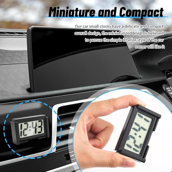 Bärbar Mini Bil Instrumentbräda Digital Klocka För Fordon Stor LCD Black