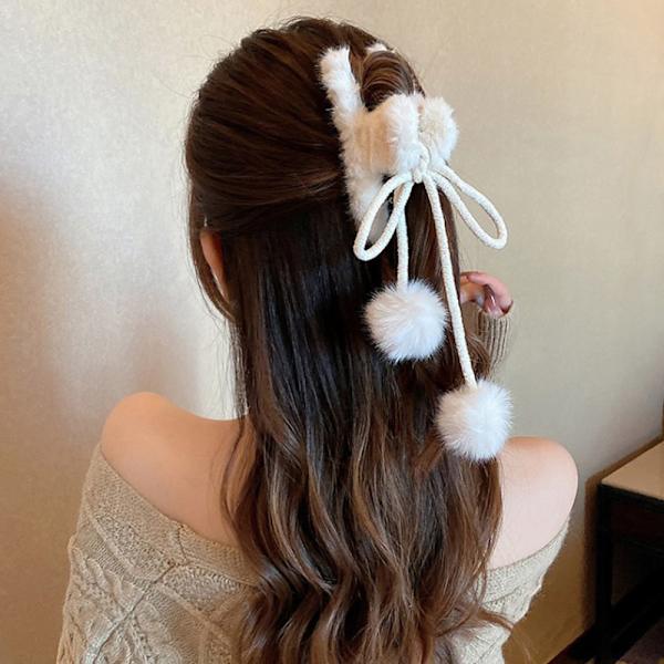 Ensfarget Plysj Hårklo Clip Fluffy Elegant Anti-skli White
