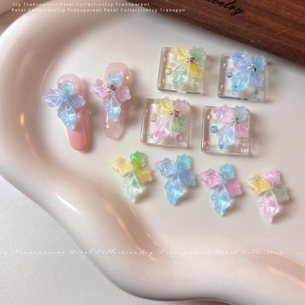 20 stk 3D Gradient Pastell Blomst Neglepynt Krystalltekstur For A2