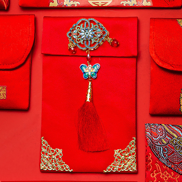 1kpl New Year 2024 Lucky Money Bag Texture Faux Silk Red Envelo 1