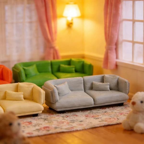 Miniature Sofamodel 1:12 Dukkehus Stue Sofa Møbler Green double sofa