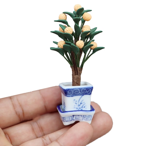 1:12 Dukkehus Miniatyr Orange Tree Potted s Bonsai Garden Mod