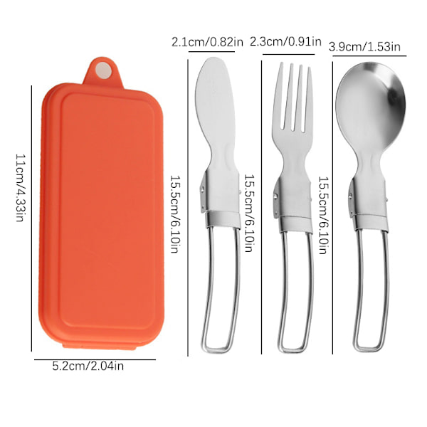 3 stk Rustfri Foldbar Ske Gaffel Rejse Camping Picnic Foldi Orange