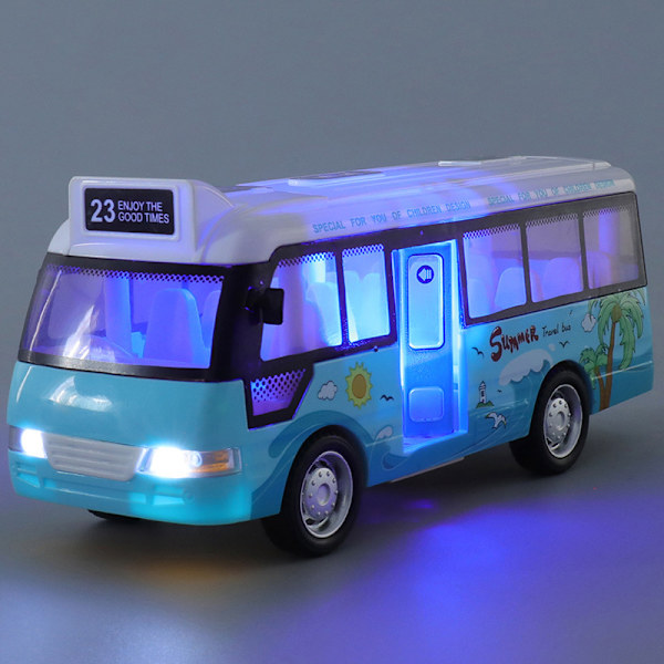 Skolbuss Ljud Ljus Tur Buss Modell Pojke Toy Diecasts Toy Vehi Blue