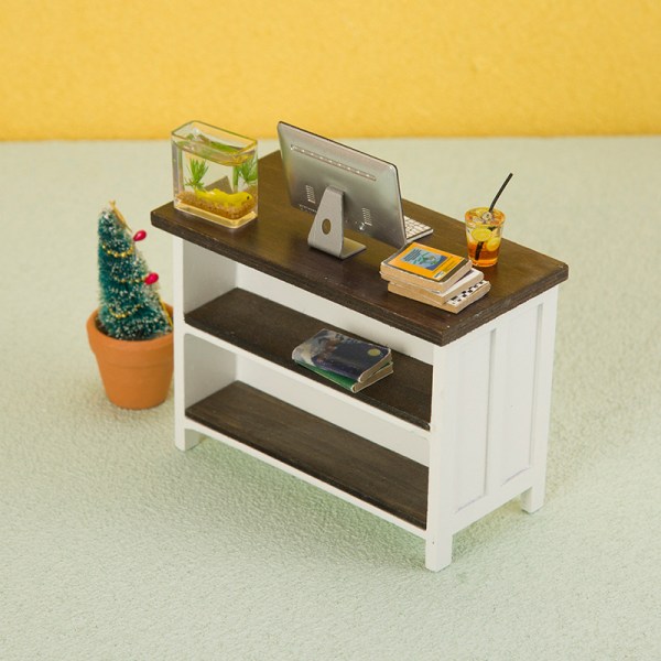 1:12 Dockhus Miniatyr Skrivbord Dubbellagers Förvaringsbordsmöbel Apricot