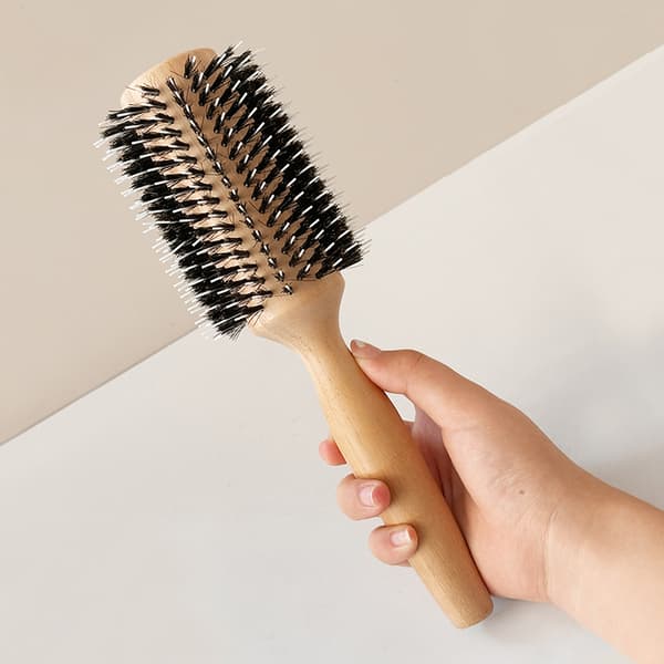 Hårbørste med villsvinbust + rund kam med trehåndtak for styling 10 rows
