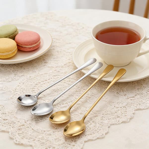 6 STK Kaffeske Langt Håndtag Is Dessert Teske Til P D