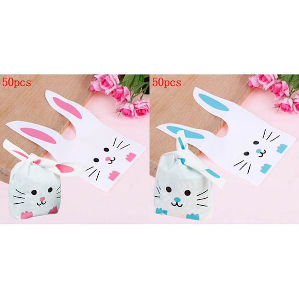 50 stk e Long Bunny Ear Gavepose Påske Candy Gift Plastic Part Blue