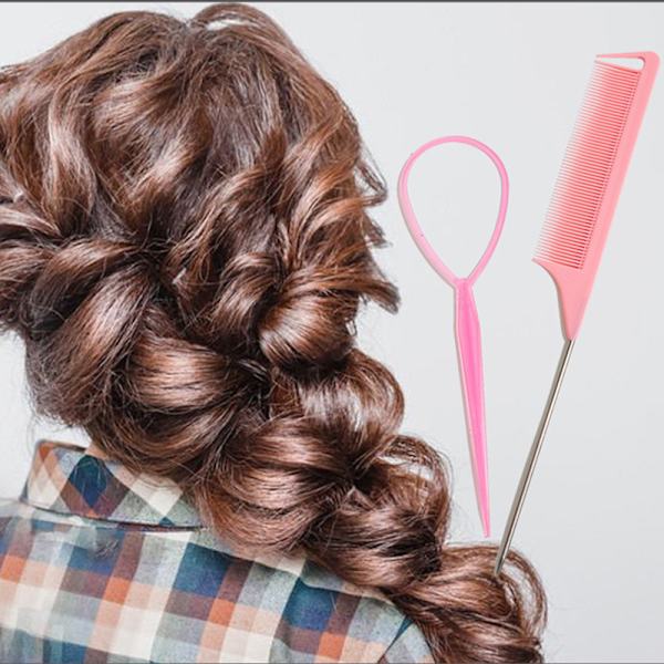 4stk/sett French Braid Tool Loop Elastiske Hårbånd Kam til Ha