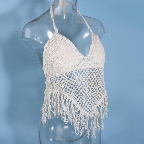 Strikkede dusker uthulte tanktopper for kvinner Boho Hault Sle Apricot 3