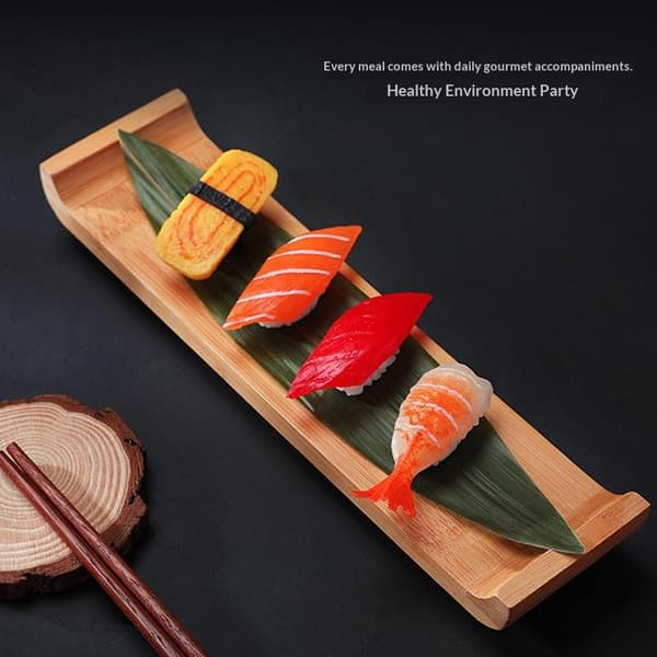 Bambus Sushi Bræt Rektangulær Tallerken Madlavning Sashimi Bækken Serv M