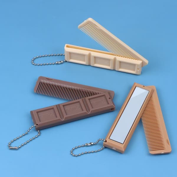 2-i-1 hopfällbar chokladformad kam med sminkspegel Light Brown