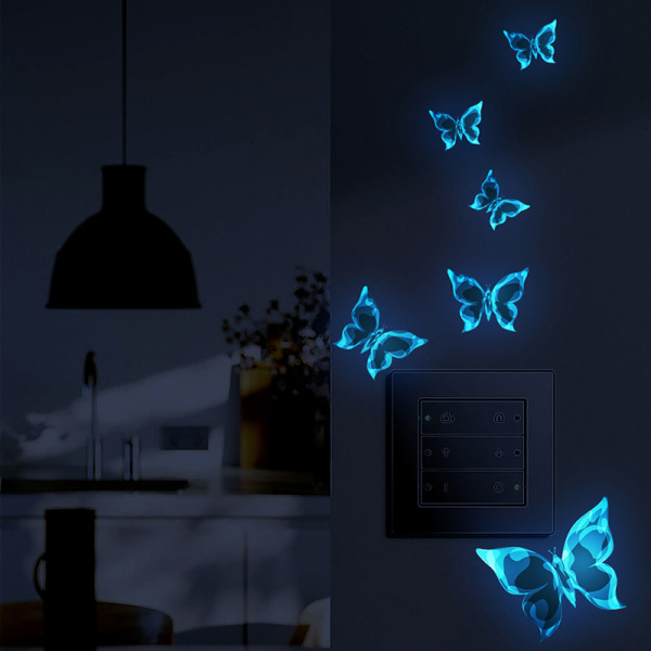 Blå glødende sommerfuglveggklistremerker Romdekorasjon A