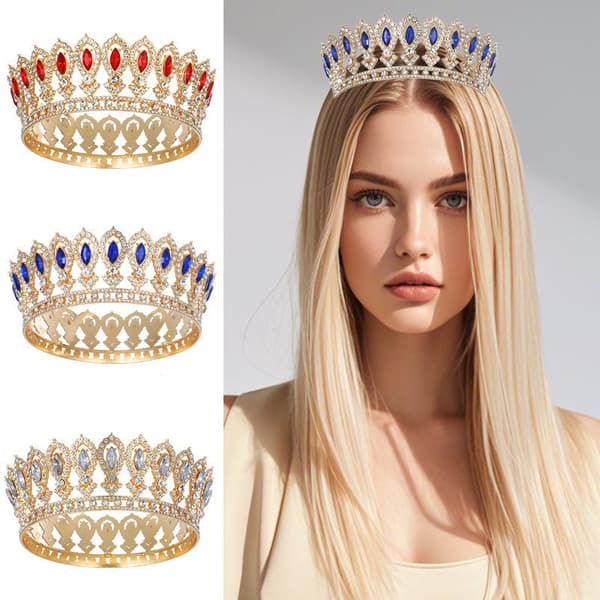 Krystall Barokk Dronning Krone Kvinner Rhinestone Bryllup Tiara Prin Rose red