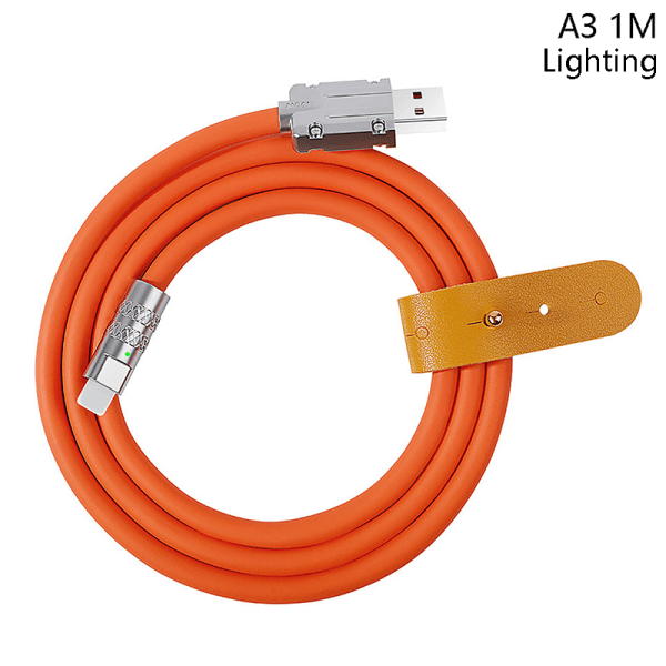 120W hurtigopladning flydende silikonekabel Type-C oplader Lysende Micro USB 1M