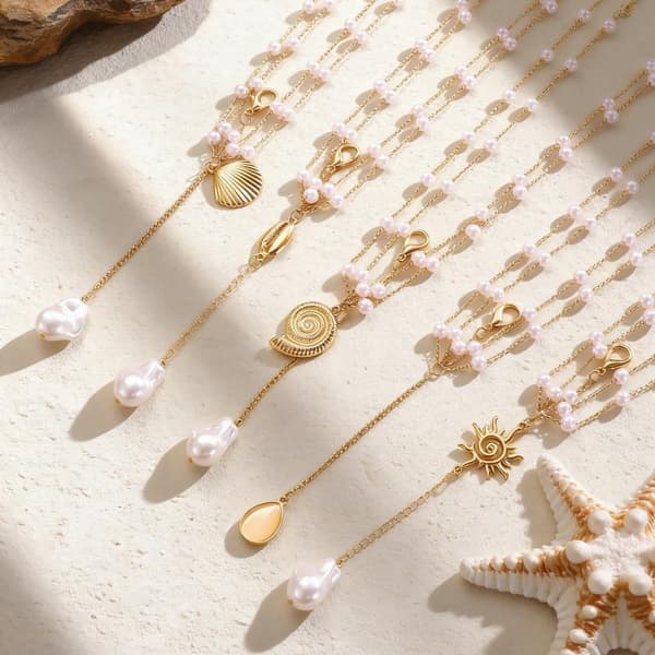 Boho Pärlmidjekedja Guld Lager Magkedja Strand Kroppskedja A4