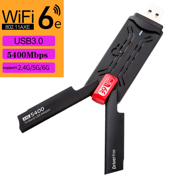AX5400M USB Wifi6E Adapter 2,4G&5G&6GHz USB 3.0 Wifi 6-mottaker Black