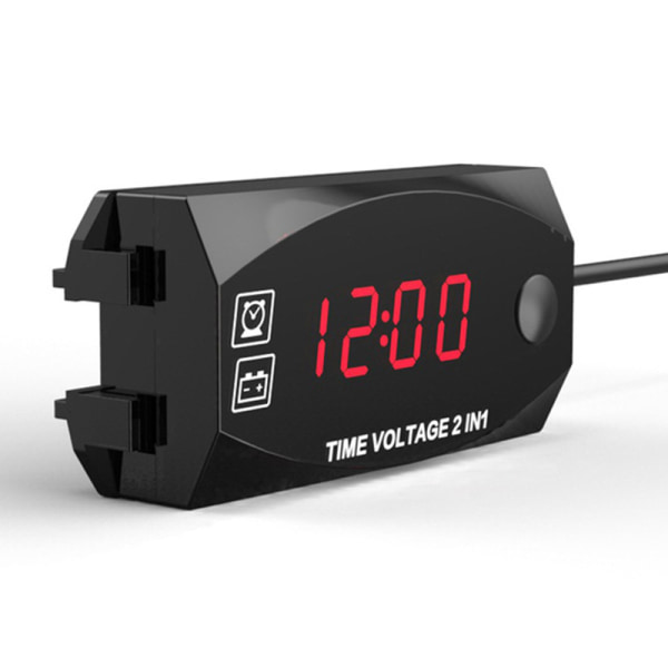 2 in 1 Universal moottoripyörän elektronisen kellon volttimittari IP67 Red