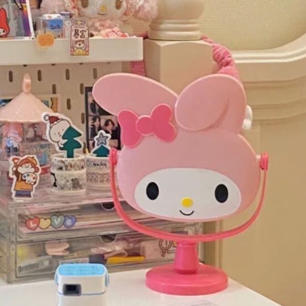 Kawaii My Melody e Cartoon Folding Mirror Vanity Makeup Handhel Rose red