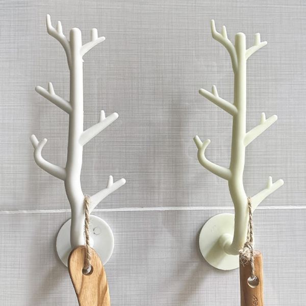 Grenkrok Veggdekor Nøkkelholder Organer Oppbevaring Sticky Hooks White