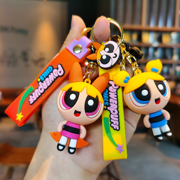 Creative Cartoon Anime nøkkelring Powerpuff Girls Doll Car Key Sc Blue