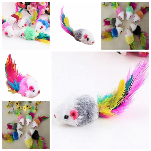 1kpl/erä Pehmeä Fleece False Mouse Cat Lelut Värikäs Feather Funn