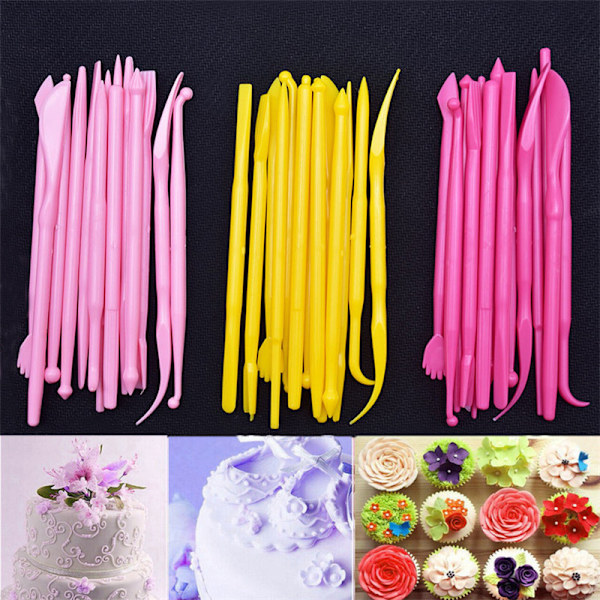 Kake Utskåret 14stk Fondant Kake Sukker Blomst Skulpturgruppe Sha Rose