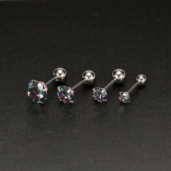 1 st Små öronstift Broskörhängen Färgglada glänsande mode J Silver 4MM