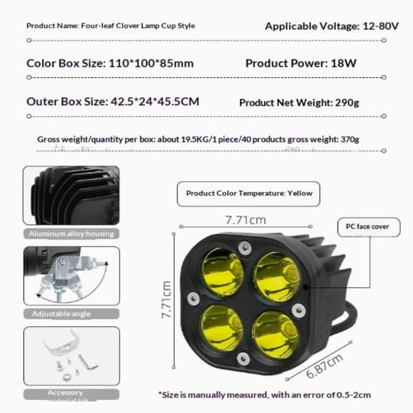 2 STK Universal 3 tommer 100W Gul LED Arbejdslys Firkantet Mini Wa 2