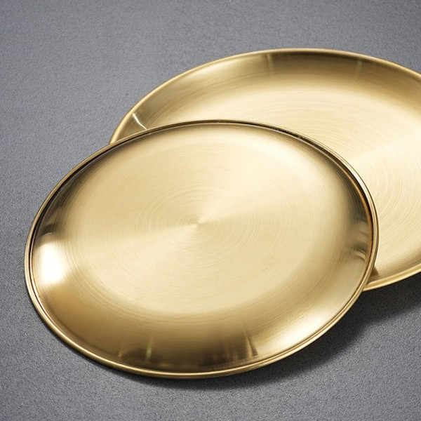 Förvaringsbricka i gyllene rostfritt stål Lyxig rund tallrik i mässing Gold 14cm