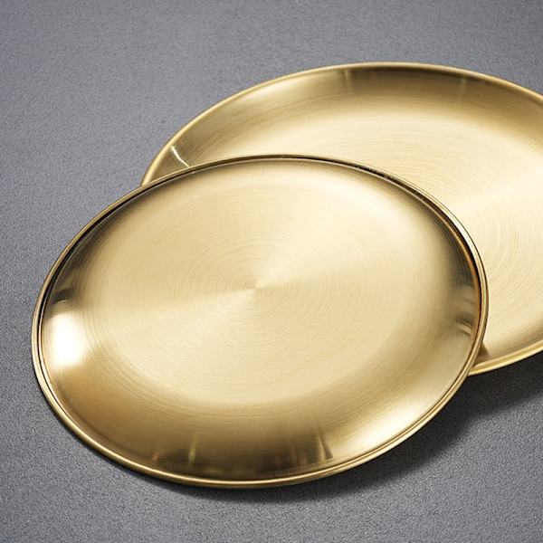 Gylden rustfritt stål oppbevaringsbrett Luksuriøs messing rund plate Gold 26cm