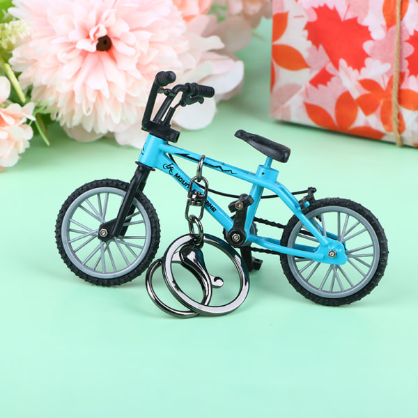 Mini Legering Model Cykel Nøglering Diecast Metal Finger Mountain Blue