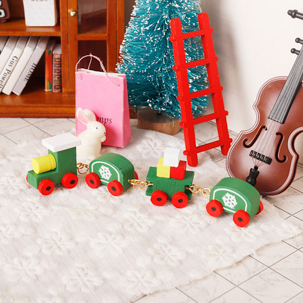 1:12 Dockhus Miniatyr Jul Snowflake Tågvagnar Till Green