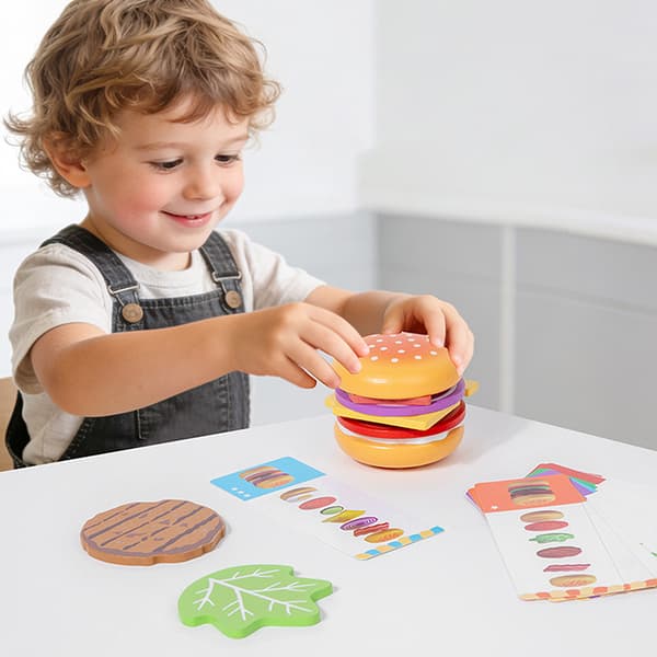 Montessori Tre Hamburger Late Som Lekemat Matchende Stabling