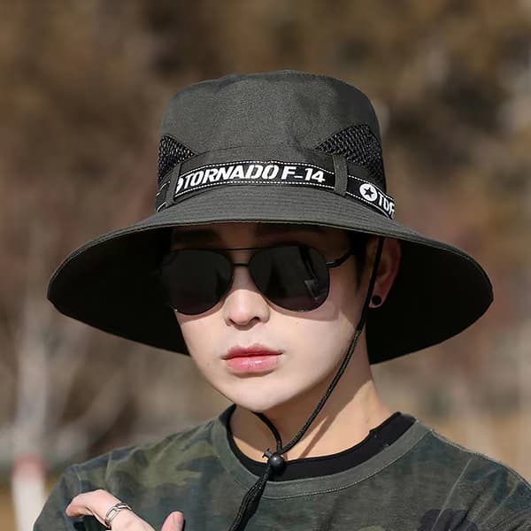 Män Sommar Bred Brätte Bucket Hat Mode Utomhus Andas Sol Army green