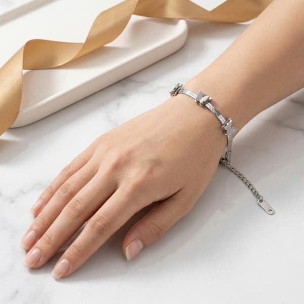Rustfrit stål 5-dele sommerfugl dyre charm armbånd til kvinder White
