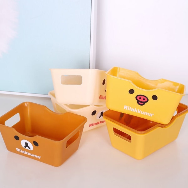 Ny Cartoon Plastic Storage Box Oppbevaringsbeholder Desktop Cosme Beige