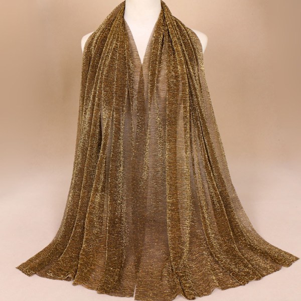 Glitter Scarf Kvinnor Muslim Shimmer Hijab Crinkle Shiny Shawl Is Brown